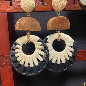Black and Cream Woven Earrings